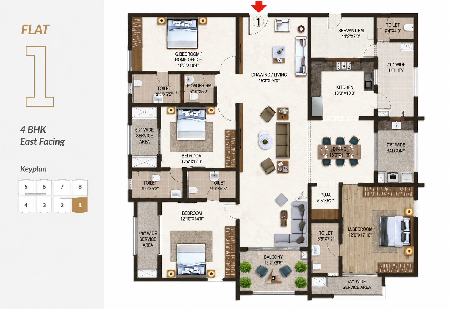 4 BHK - 3550 Sft Floor Plan